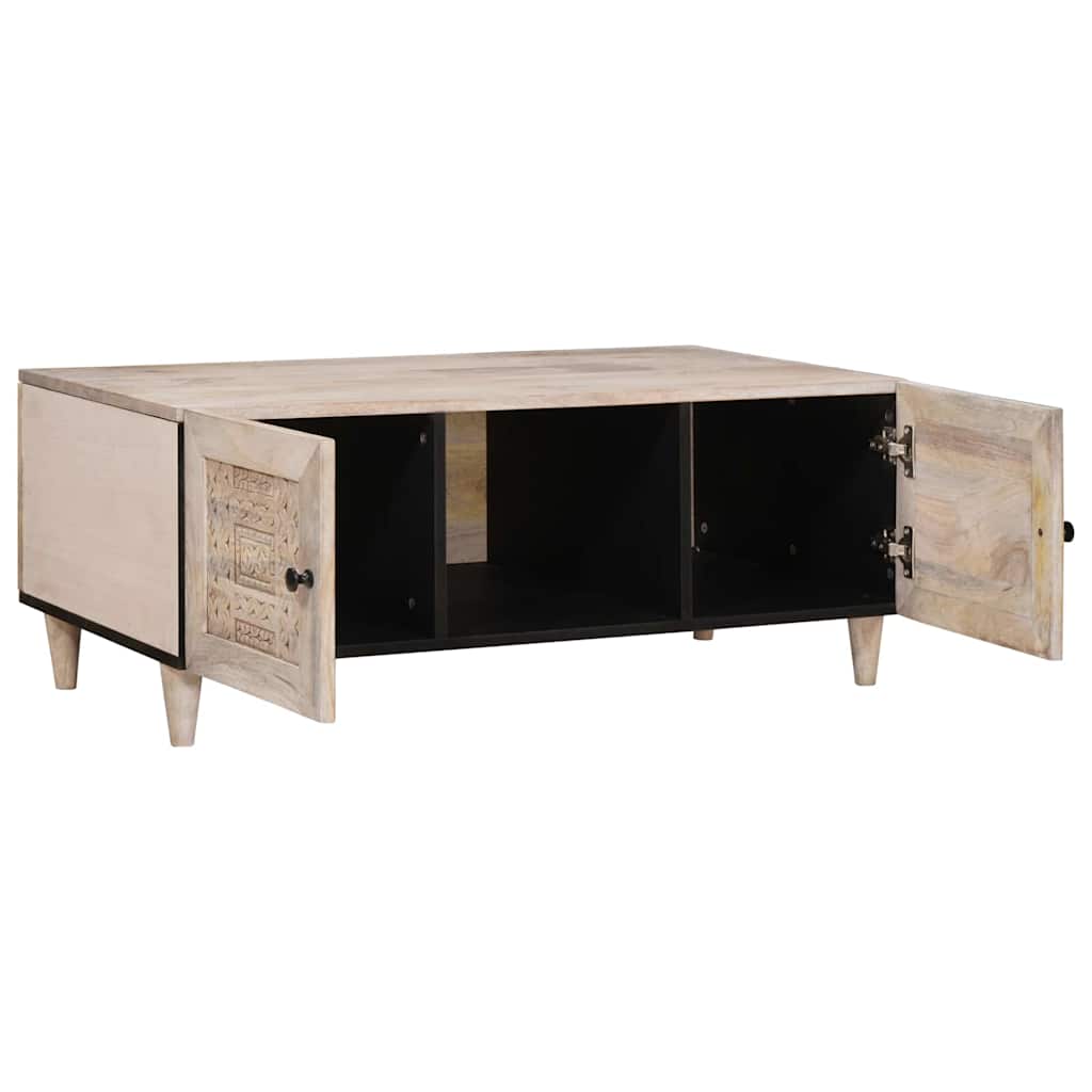 Dohányzóasztal polcokkal Bézs 100 x 54 x 40 cm tömör mangófa