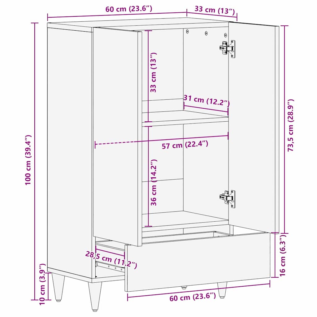 Magasfiú fiókkal polcokkal Fehér 60 x 33 x 100 cm tömör mangófa
