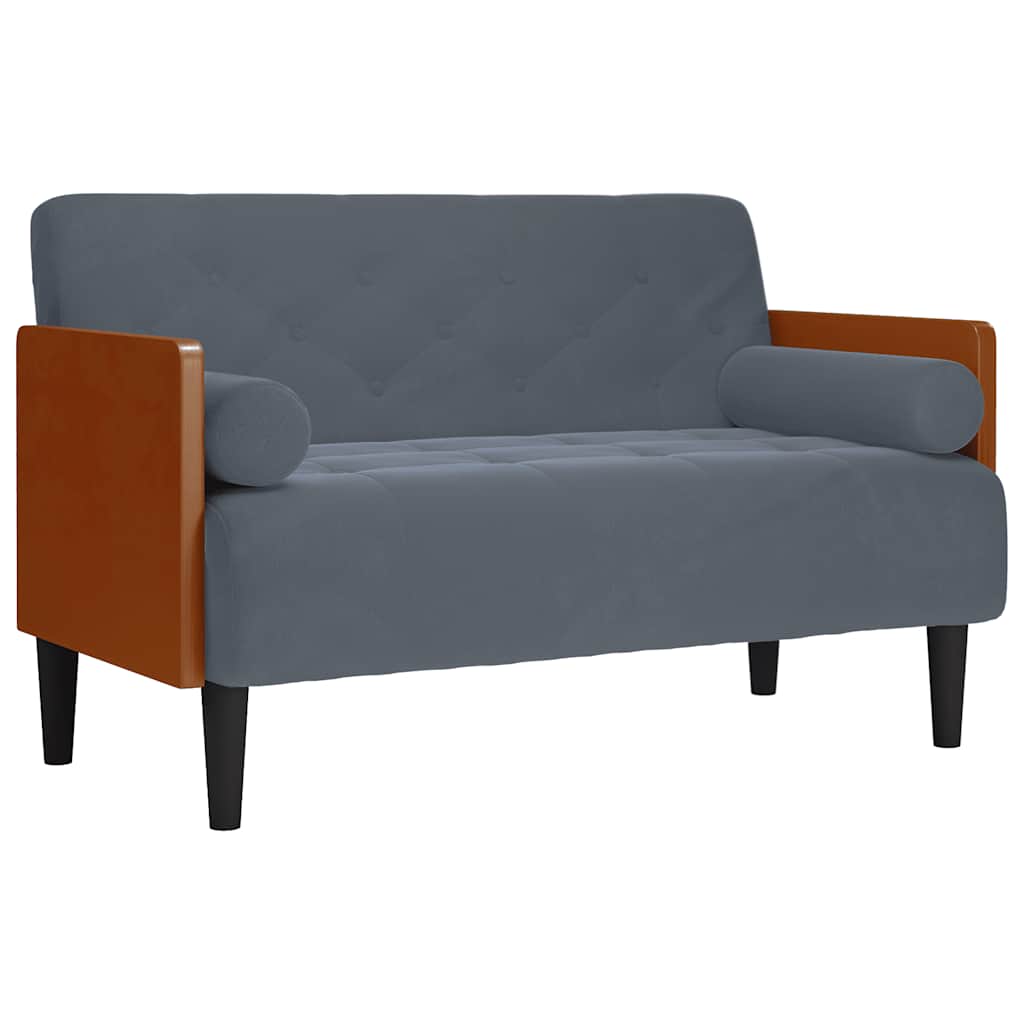 sötétszürke bársony loveseat kanapé párnákkal 110 cm