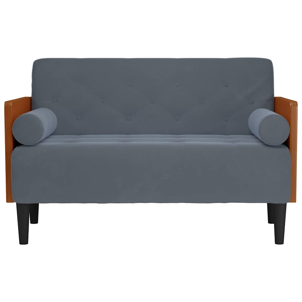sötétszürke bársony loveseat kanapé párnákkal 110 cm