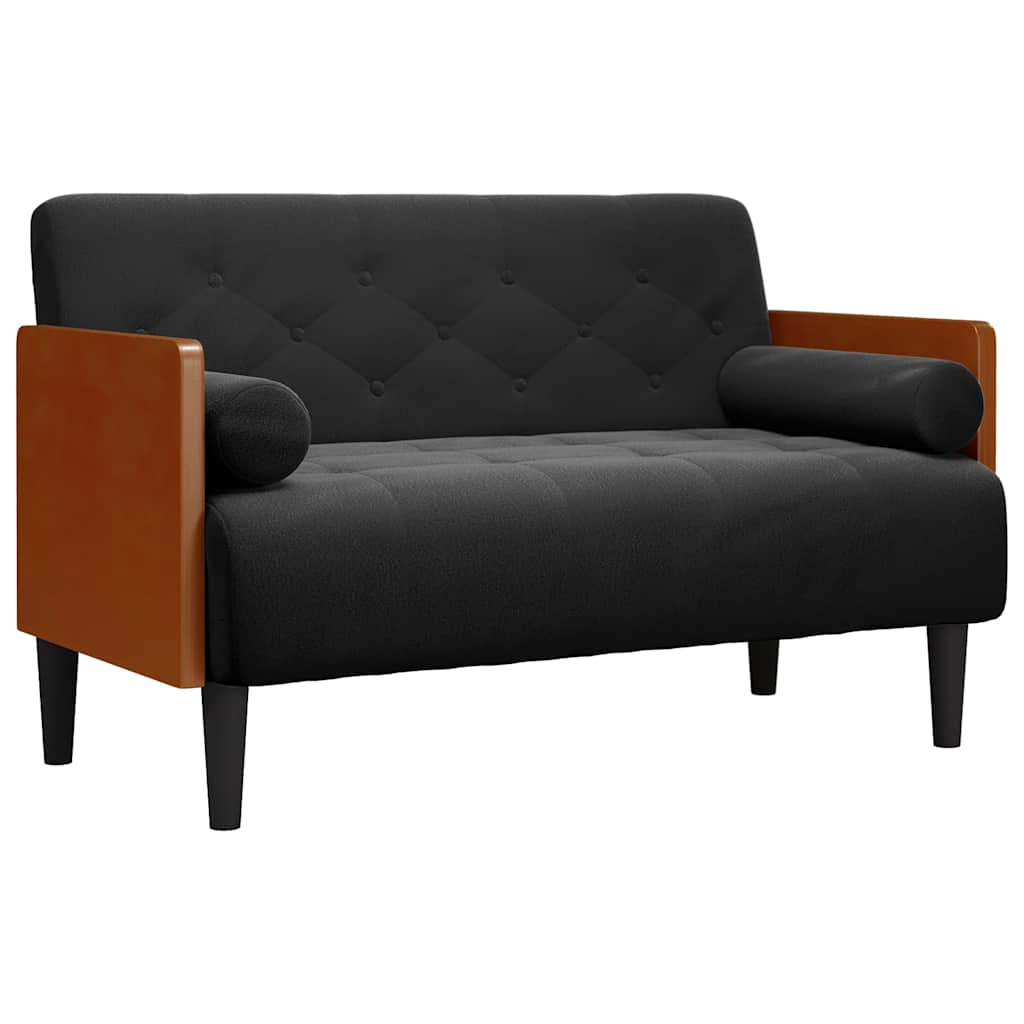 fekete bársony loveseat kanapé párnákkal 110 cm