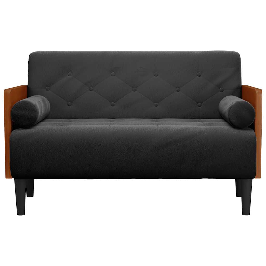 fekete bársony loveseat kanapé párnákkal 110 cm