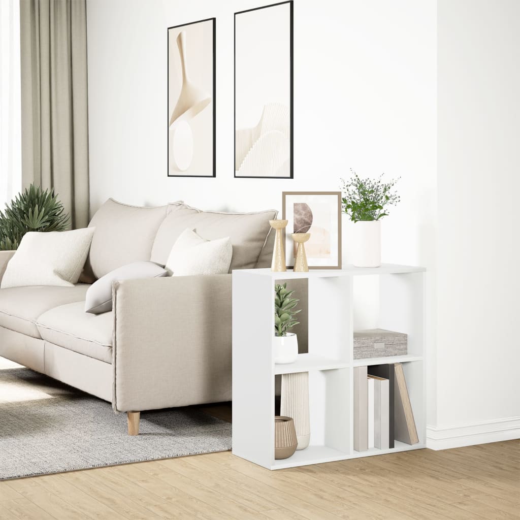 fehér szobaparaván, könyvespolc, 69,5 x 29 x 69,5 cm, rétegelt fából