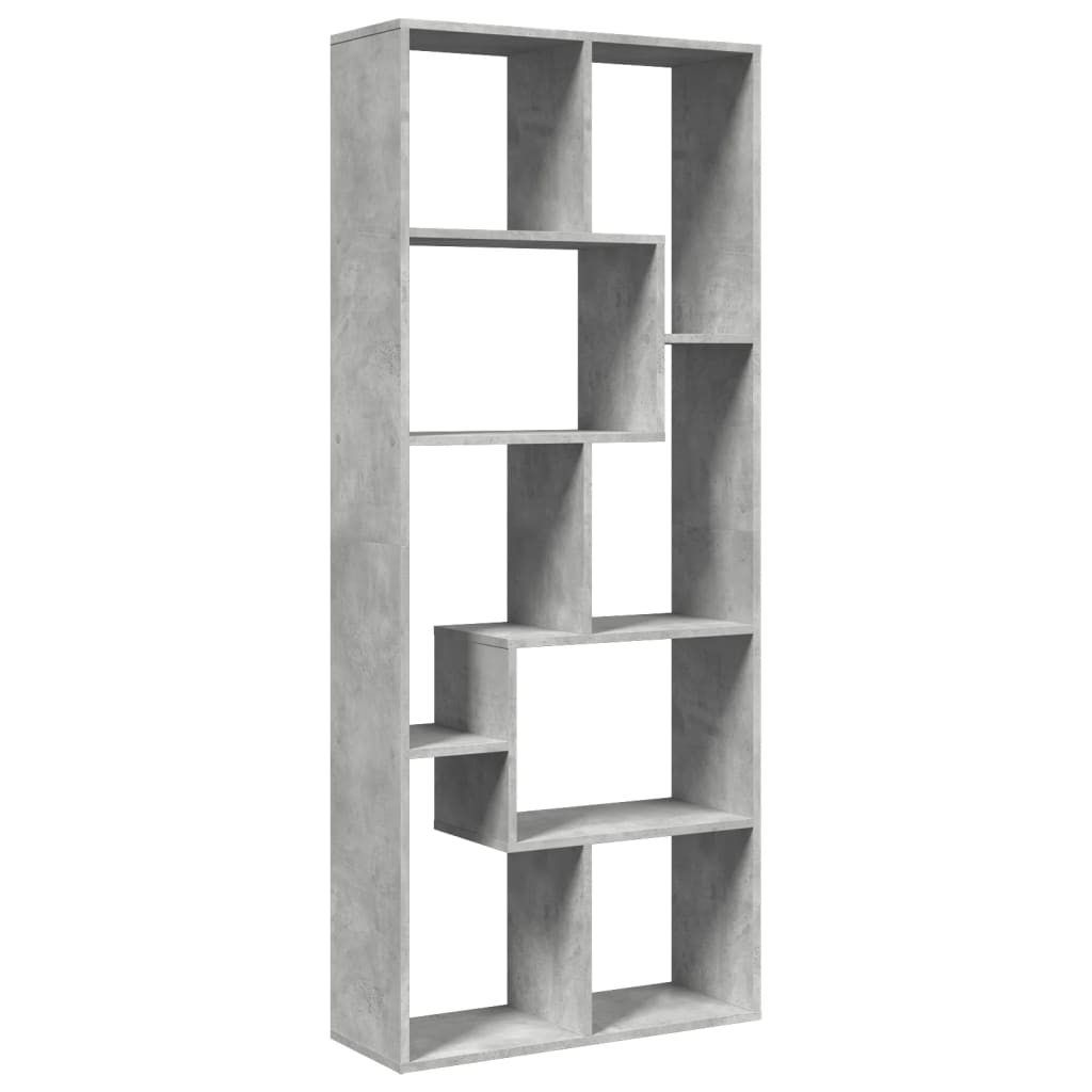 betonszürke szerelt fa elválasztó könyvespolc 67x25x161,5 cm