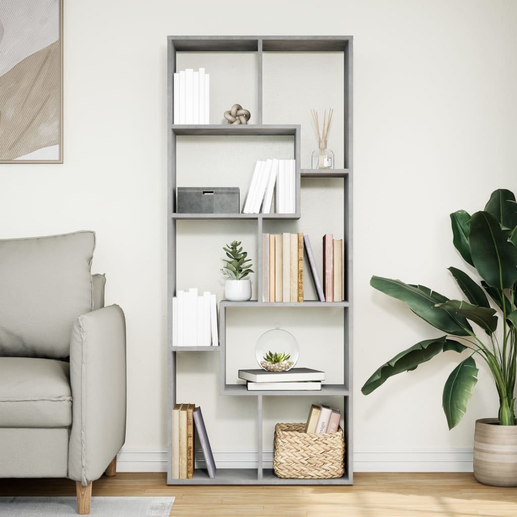 betonszürke szerelt fa elválasztó könyvespolc 67x25x161,5 cm