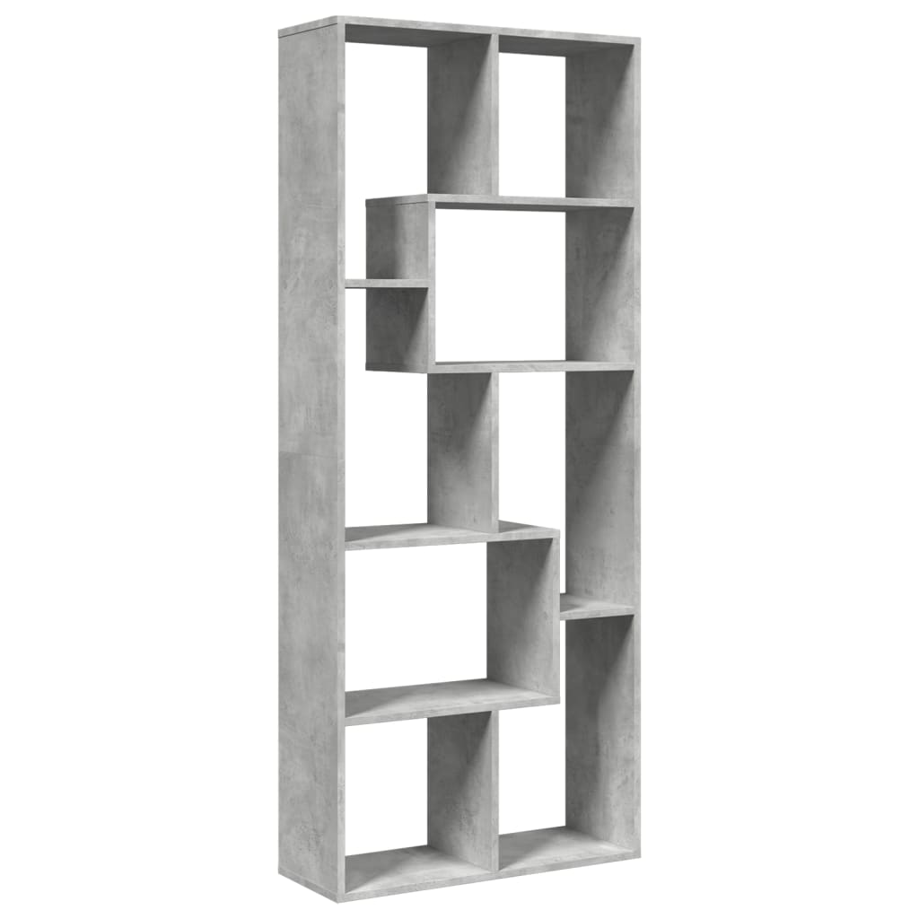 betonszürke szerelt fa elválasztó könyvespolc 67x25x161,5 cm