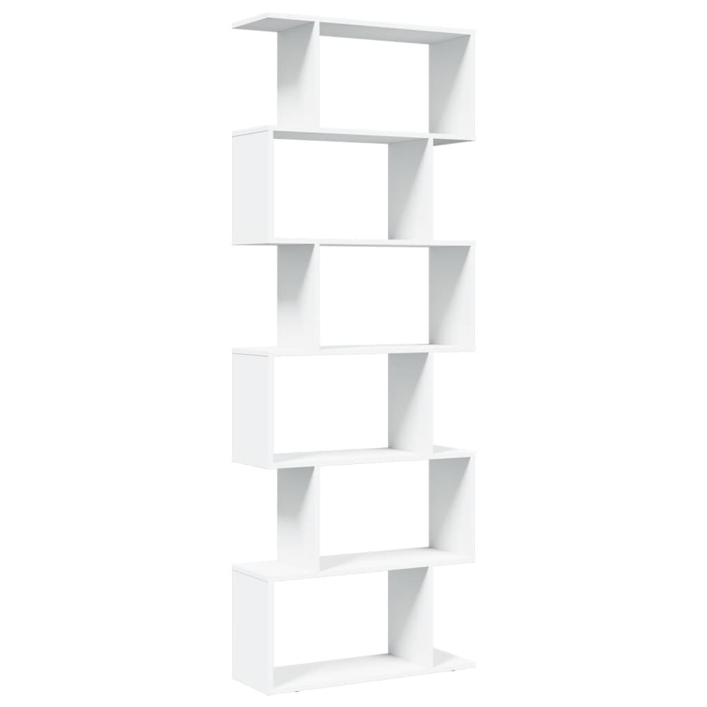 6 szintes fehér szerelt fa elválasztó könyvespolc 70x24x193 cm