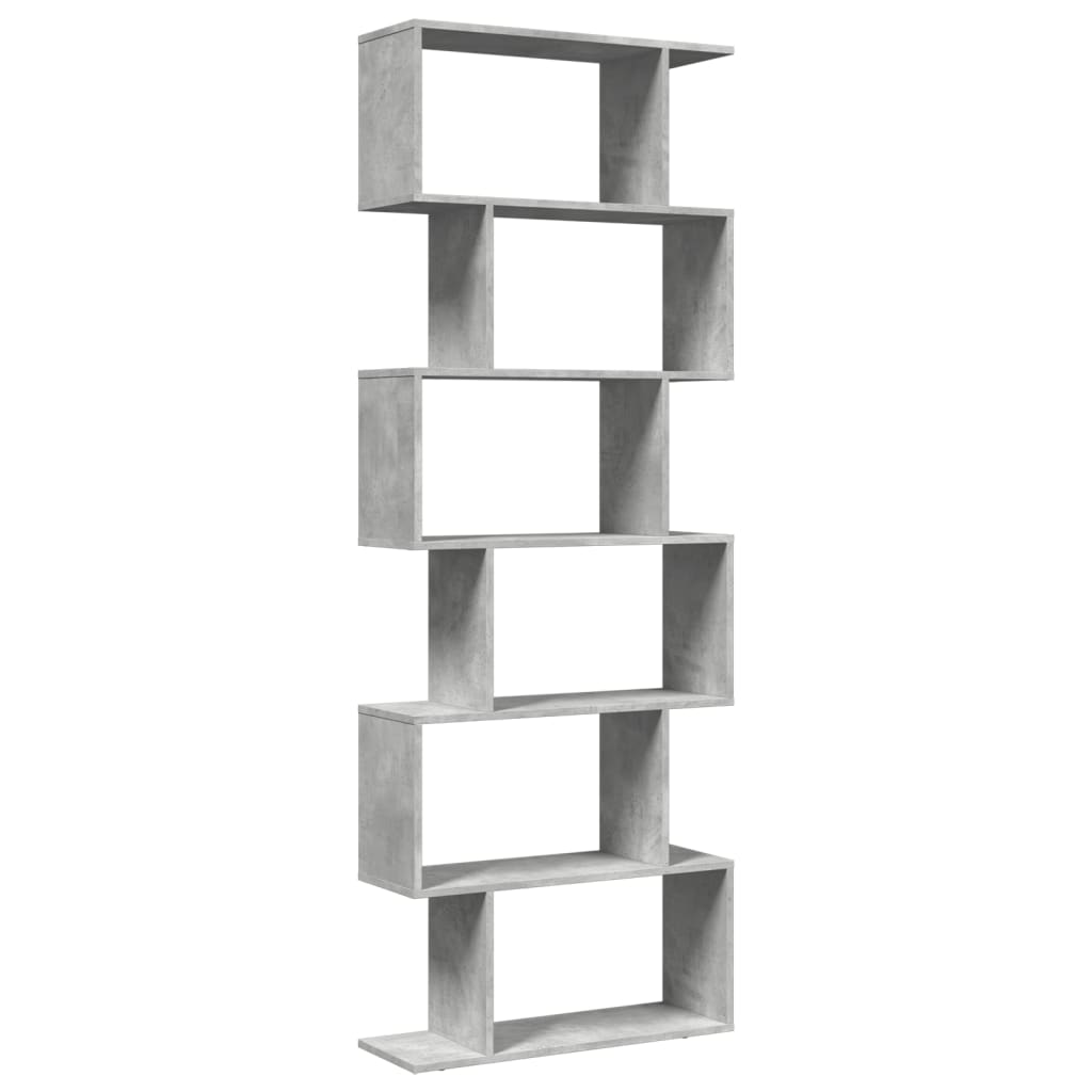 6 szintes betonszürke fa térelválasztó könyvespolc 70x24x193 cm