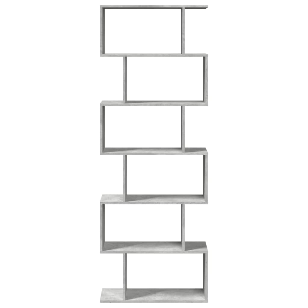 6 szintes betonszürke fa térelválasztó könyvespolc 70x24x193 cm