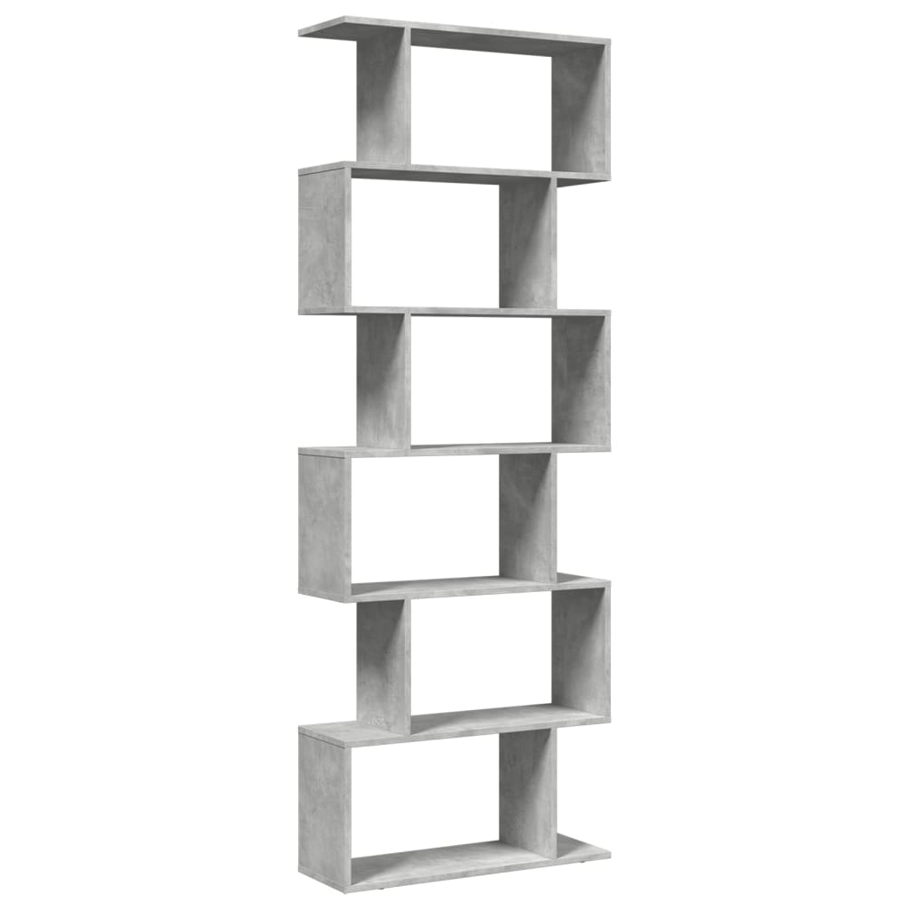 6 szintes betonszürke fa térelválasztó könyvespolc 70x24x193 cm
