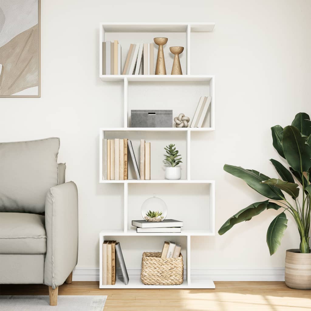 5-szintes szobaelválasztó könyvespolc fehér 70 x 24 x 161 cm rétegelt fa