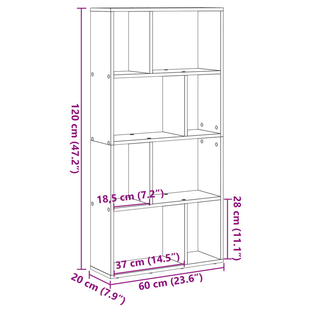 betonszürke szerelt fa könyvespolc 60 x 20 x 120 cm