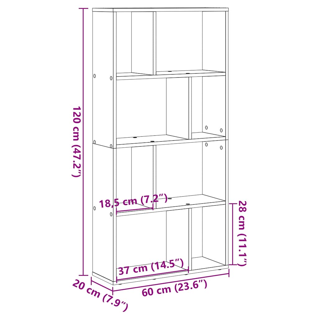 kézműves tölgy színű szerelt fa könyvespolc 60 x 20 x 120 cm