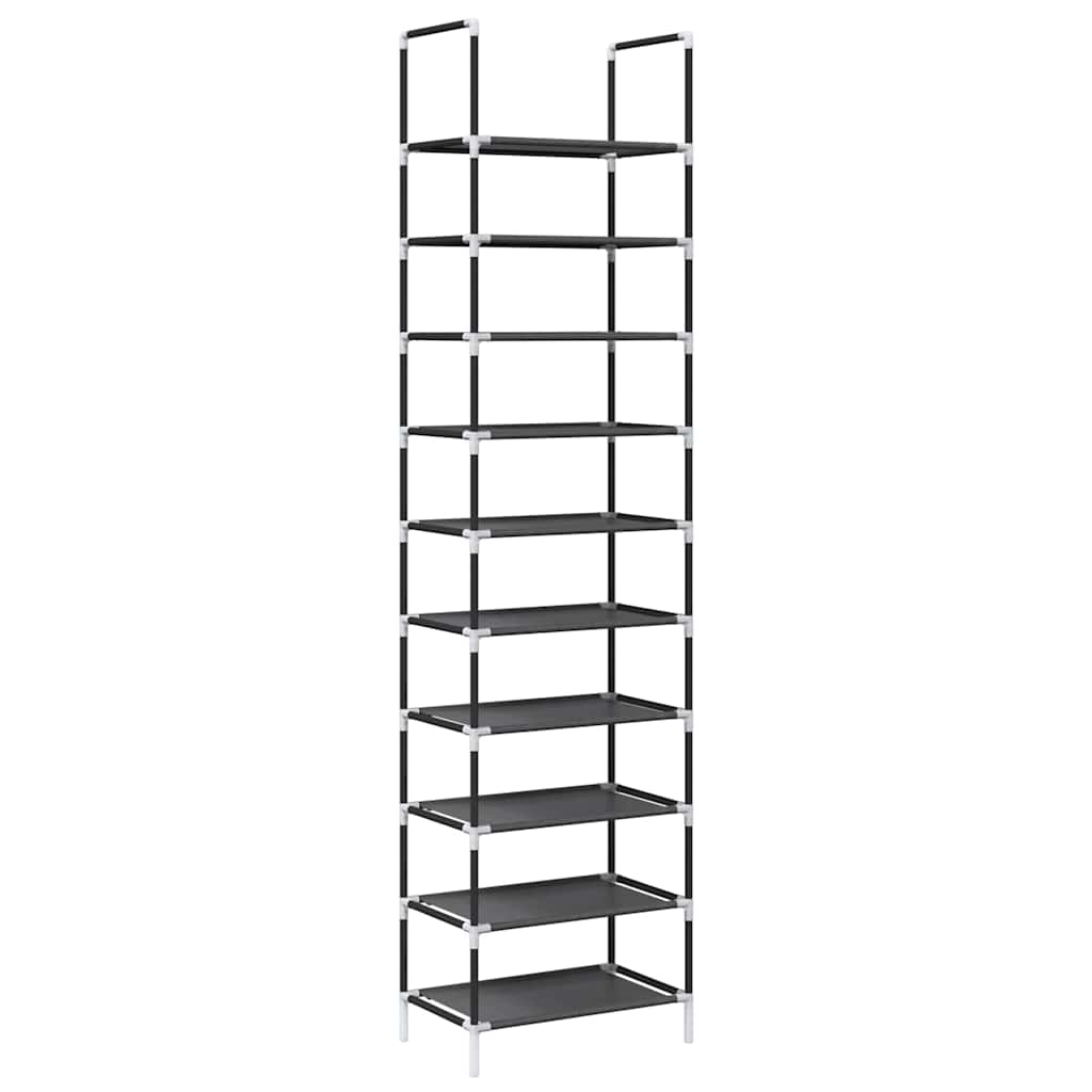 fekete nem szőtt szövetből cipőállvány 10 szintes 44x28x180 cm