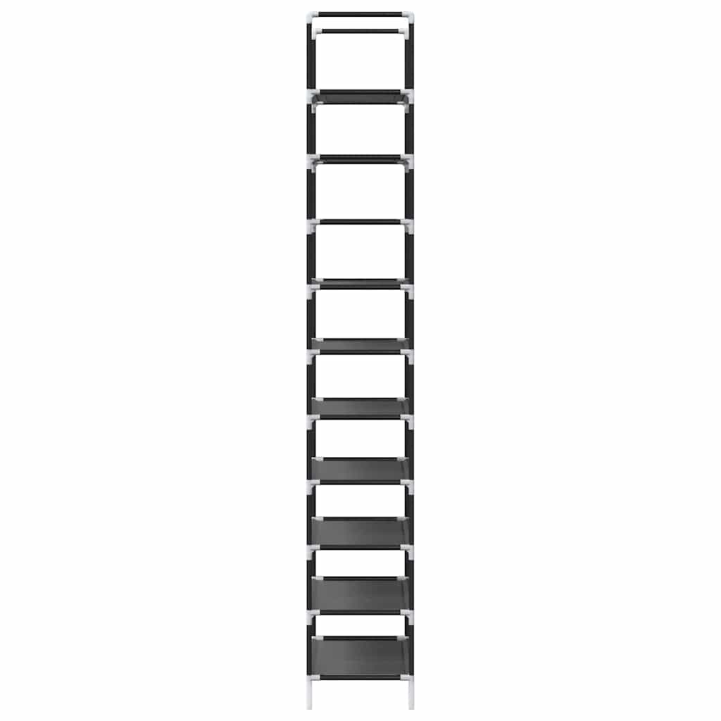 fekete nem szőtt szövetből cipőállvány 10 szintes 44x28x180 cm