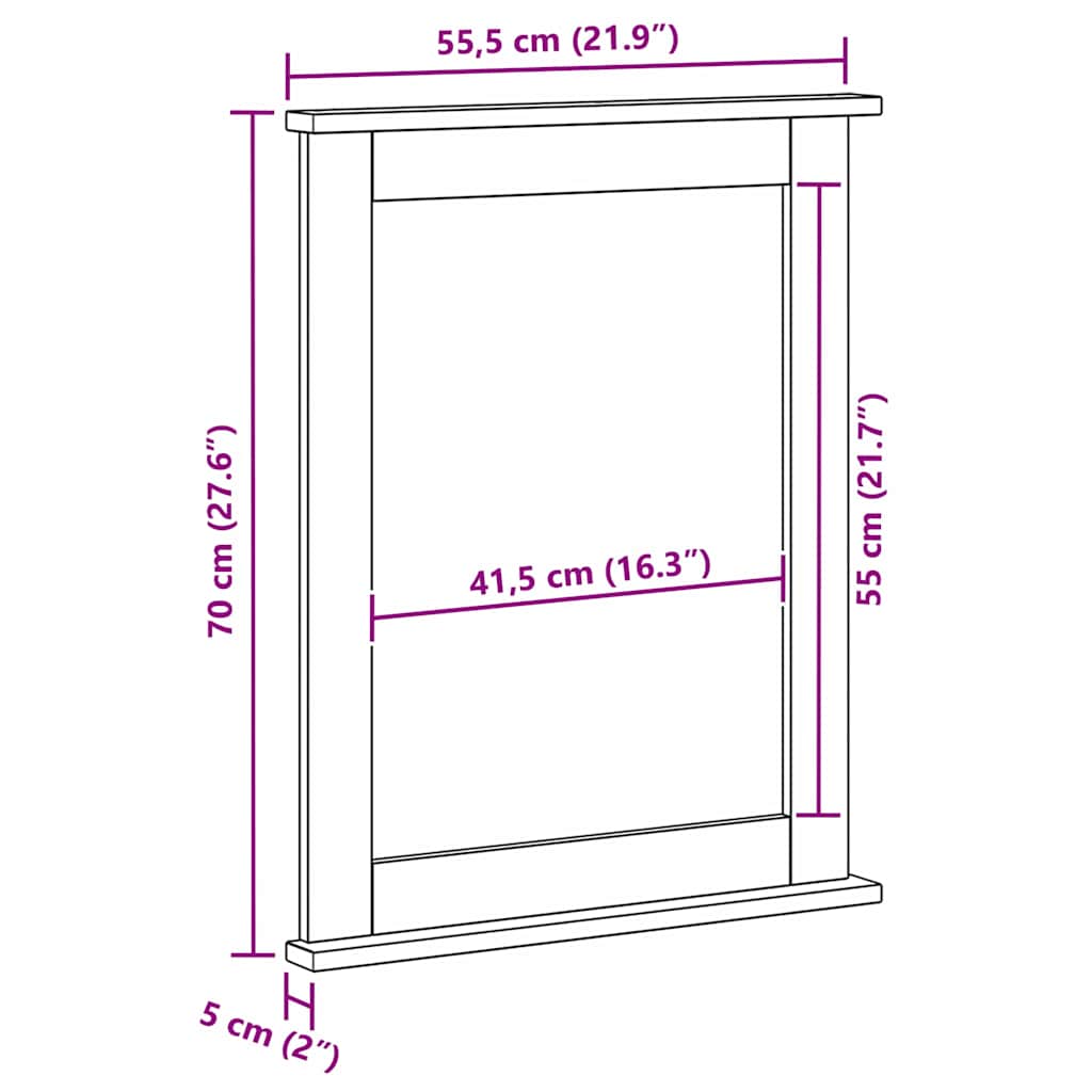 Tükör tükörrel VIGO mézbarna 55.5 x 5 x 70 cm Tömör fenyőfa