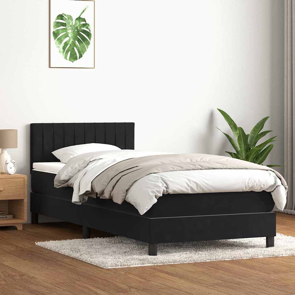 fekete bársony rugós ágy matraccal 80x210 cm