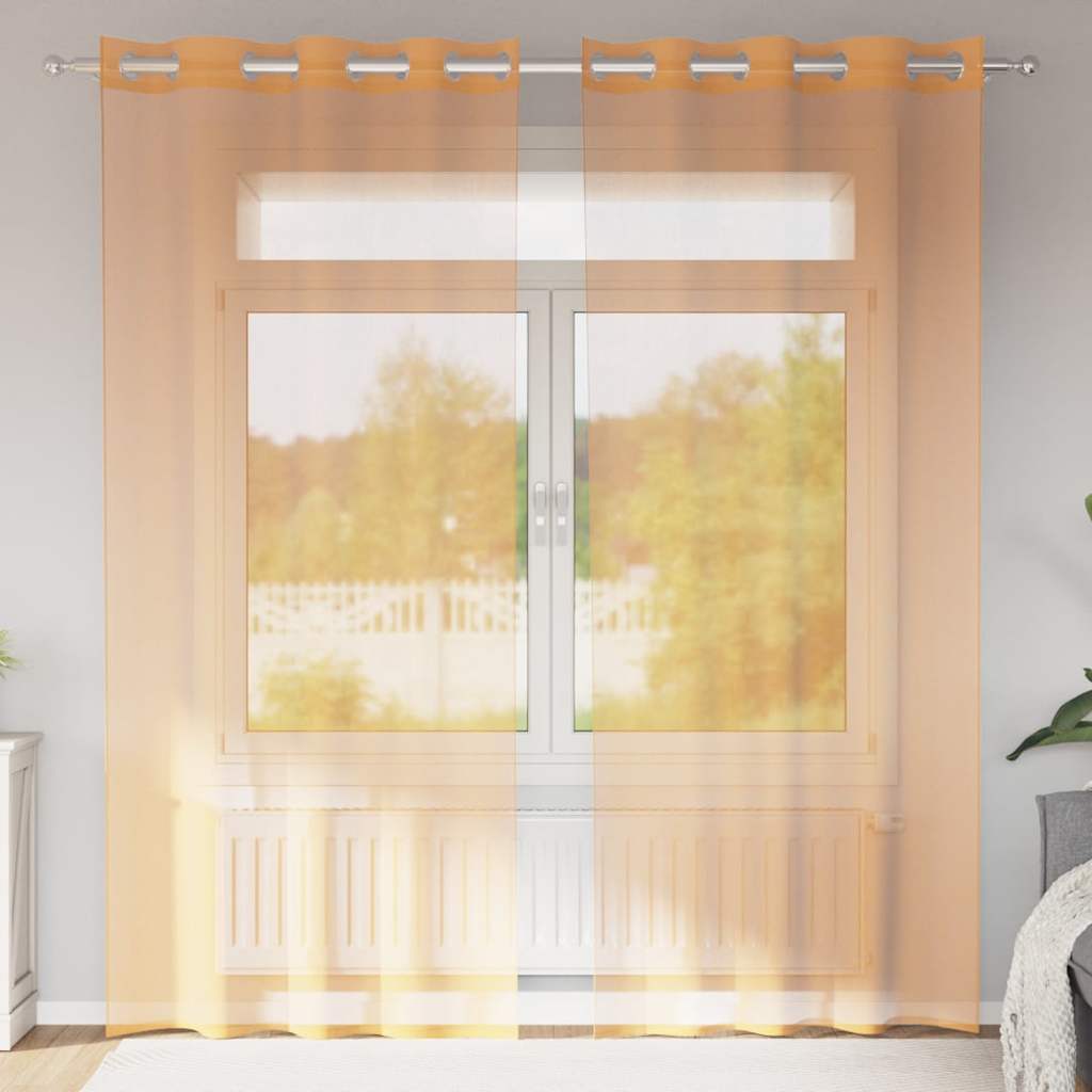 2 db terrakotta színű voile fátyolfüggönyök rojtokkal
