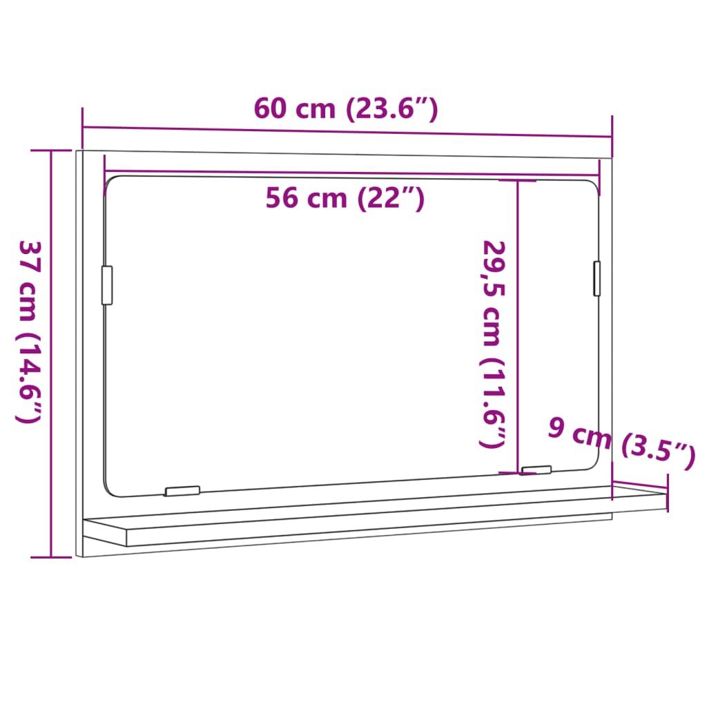 betonszürke szerelt fa tükrös fürdőszobaszekrény 60x11x37 cm