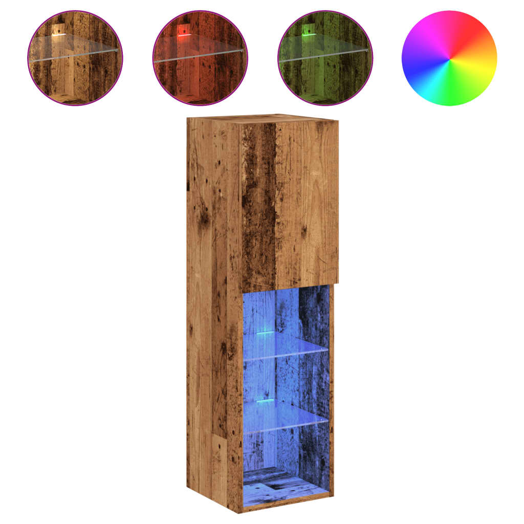 antik fa színű TV-szekrény LED-lámpákkal 30,5 x 30 x 102 cm