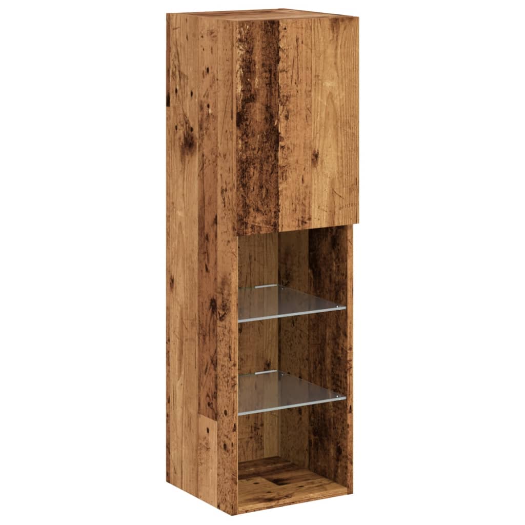 antik fa színű TV-szekrény LED-lámpákkal 30,5 x 30 x 102 cm