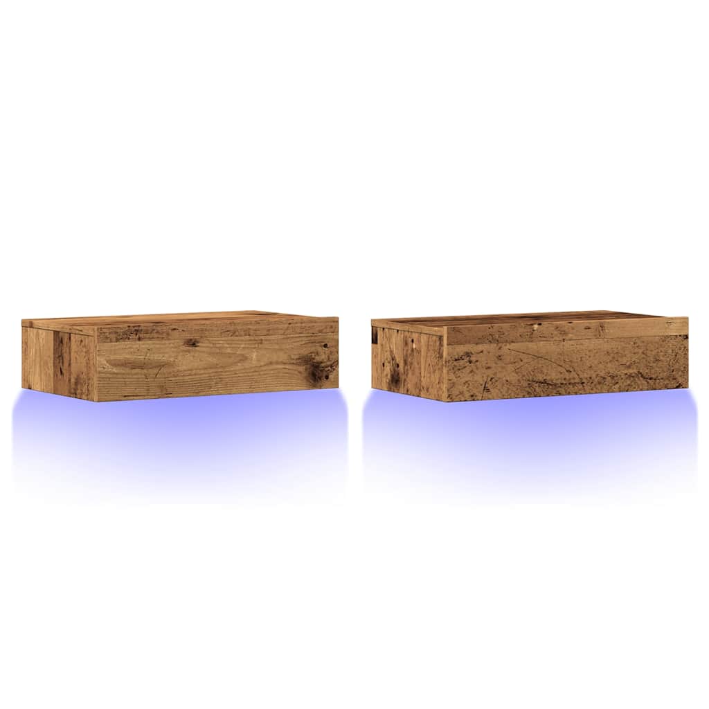 2 db antik fa színű TV-szekrény LED-lámpákkal 60 x 35 x 15,5 cm
