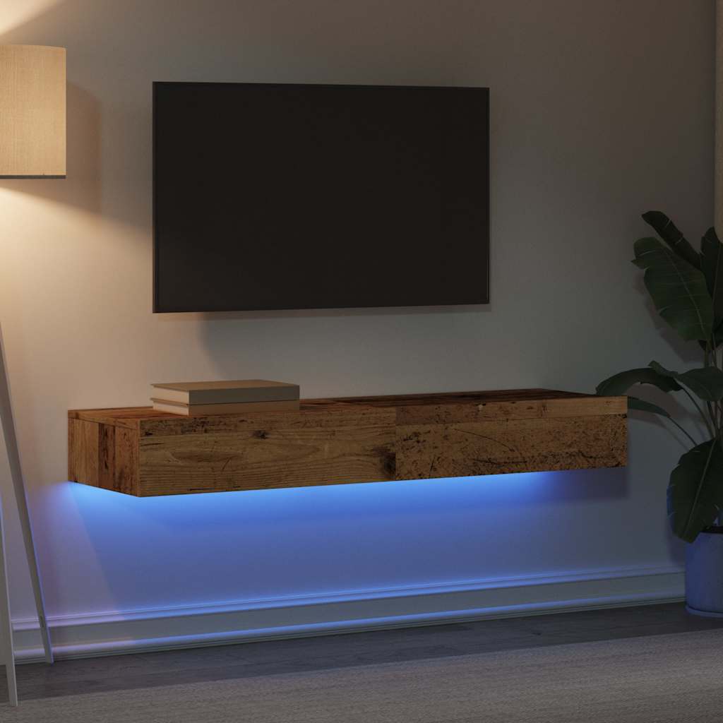 2 db antik fa színű TV-szekrény LED-lámpákkal 60 x 35 x 15,5 cm