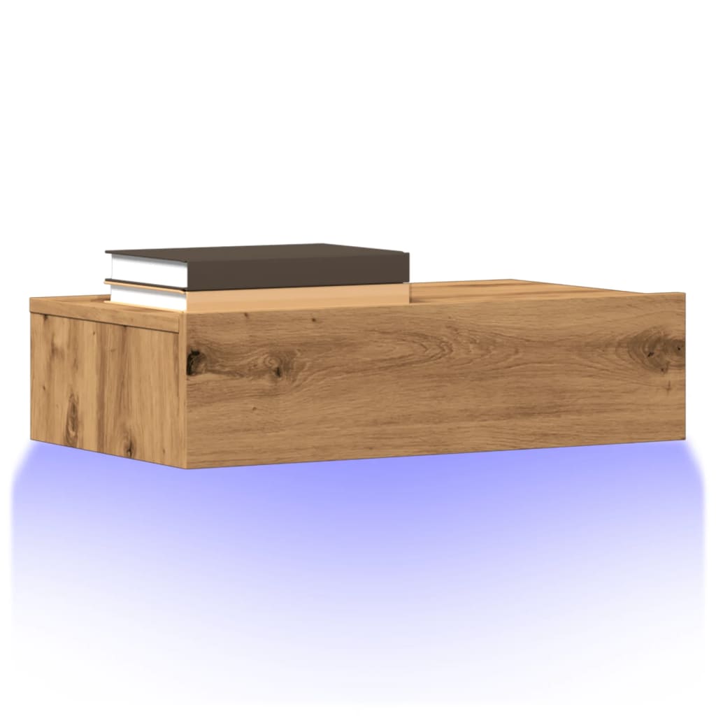 kézműves tölgy színű TV-szekrény LED-lámpákkal 60x35x15,5 cm