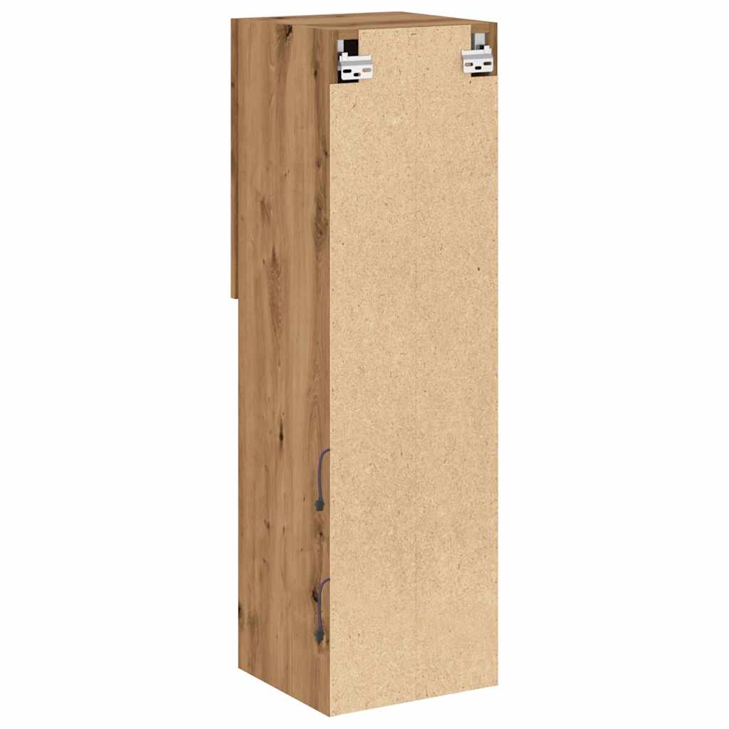 kézműves tölgy színű TV-szekrény LED-lámpákkal 30,5x30x102 cm