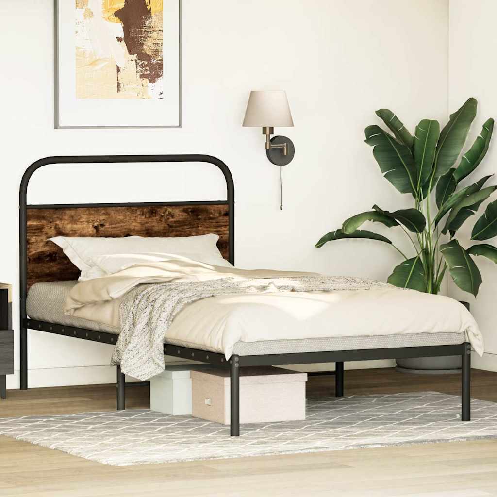 ágykeret matrac nélkül 90x200 cm füstölt tölgy fűrészelt fa