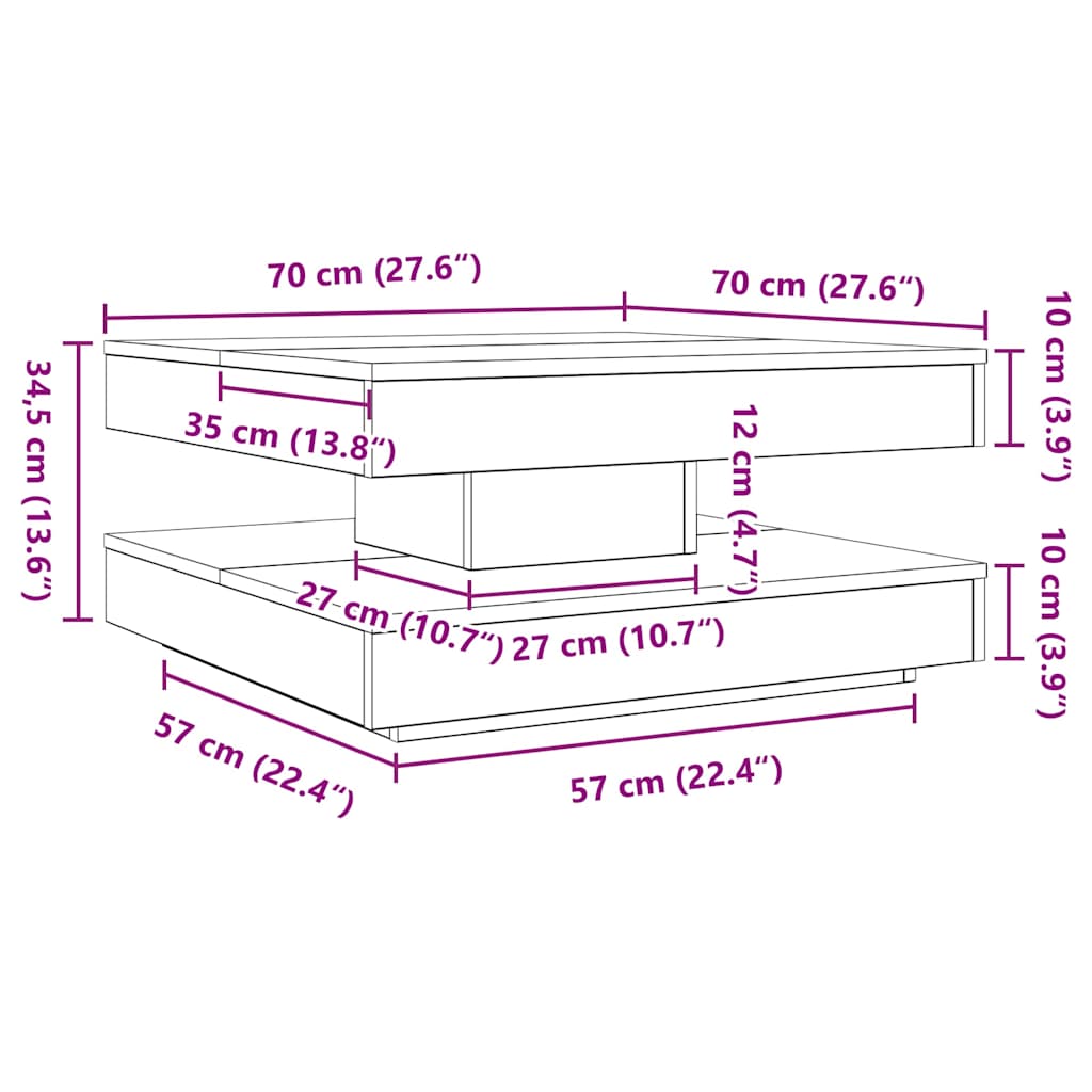 betonszürke dohányzóasztal 360 fokban forgatható 70x70x34,5 cm