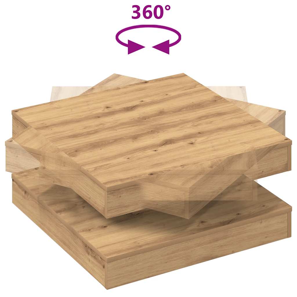 kézművestölgy dohányzóasztal 360 fokban forgatható 70x70x34,5cm
