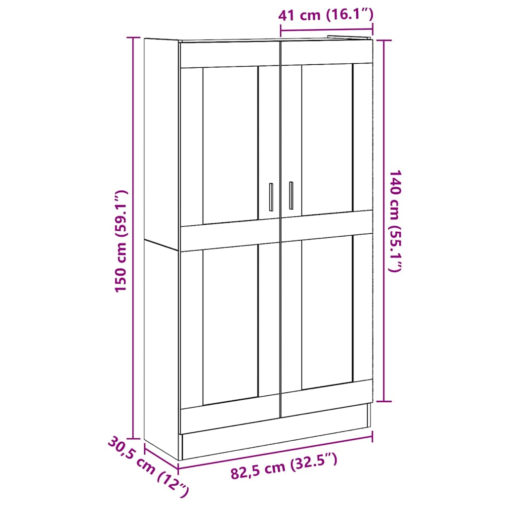 antik fa színű szerelt fa magasszekrény 82,5 x 30,5 x 150 cm