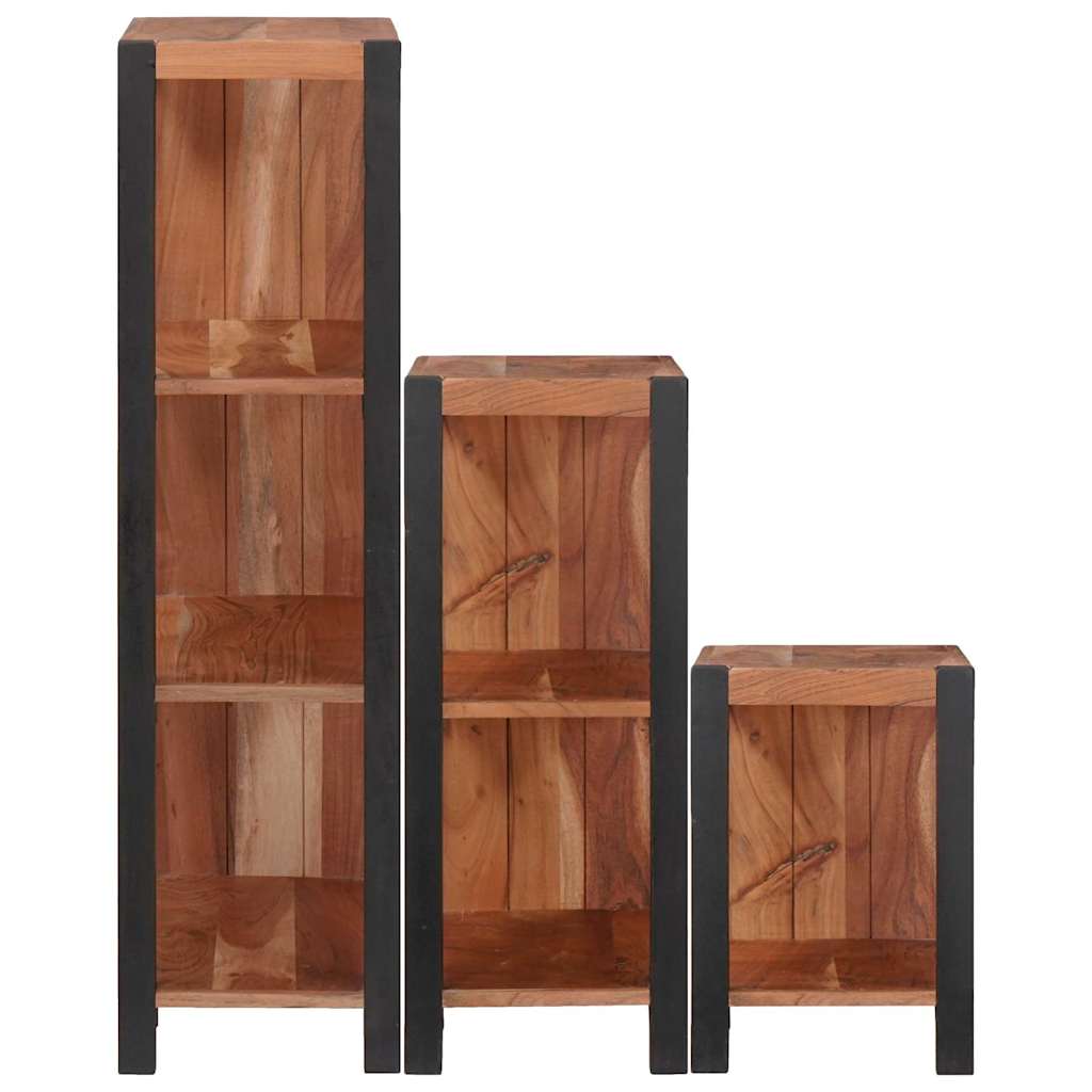 Könyvespolc 3 pcs Barna 50 x 30 x 110 cm Tömör akácfa