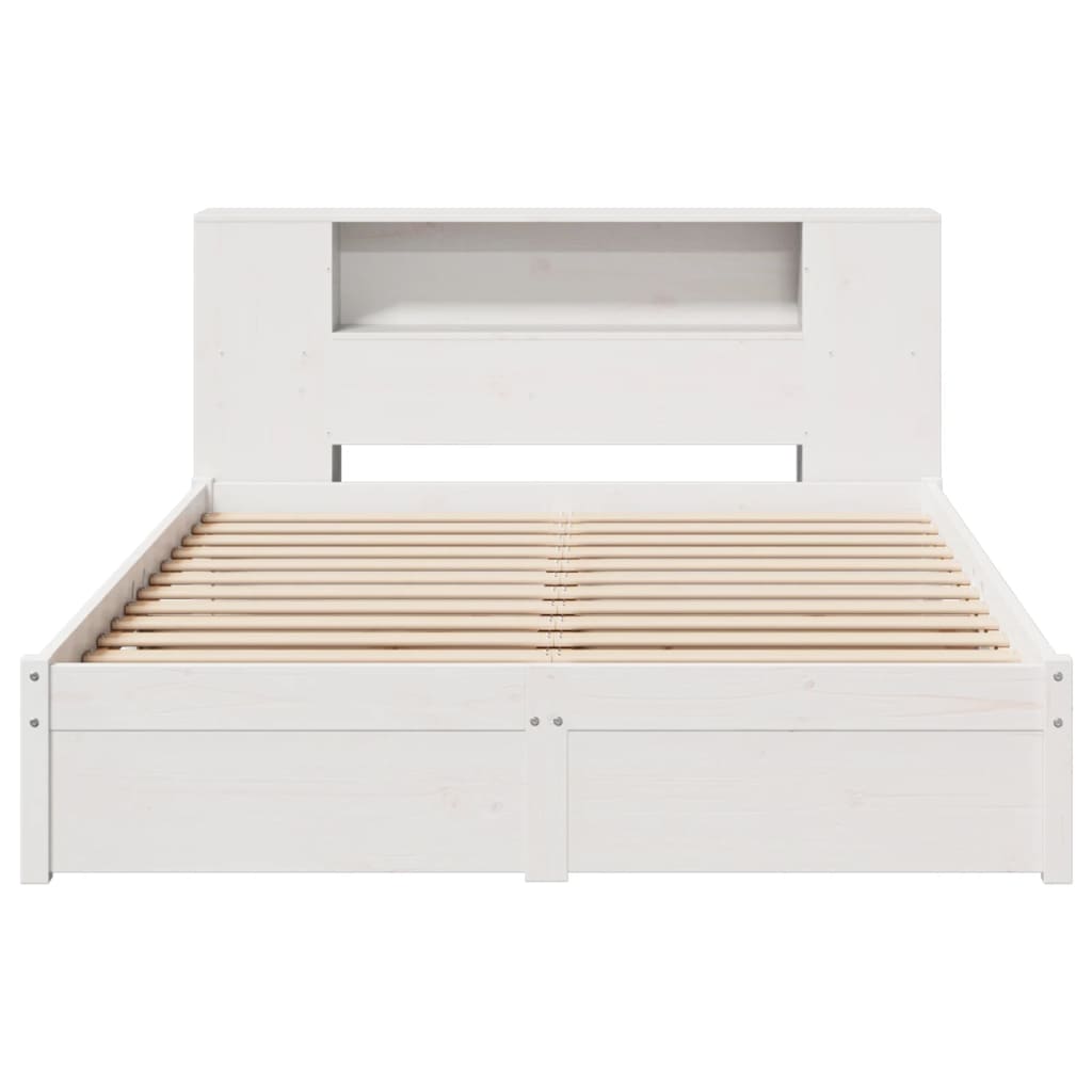 fehér tömör fenyőfa könyvespolcos ágy matrac nélkül 120x200 cm