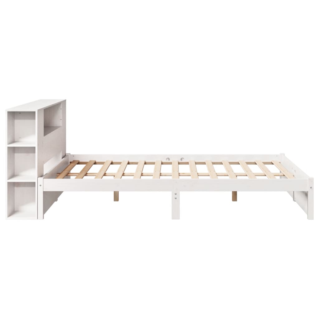 fehér tömör fenyőfa könyvespolcos ágy matrac nélkül 120x200 cm