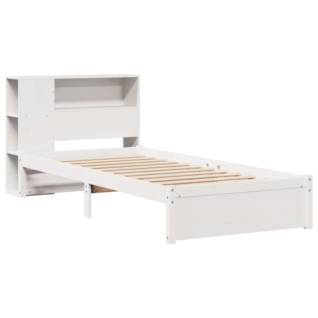 fehér tömör fenyőfa könyvespolcos ágy matrac nélkül 75 x 190 cm