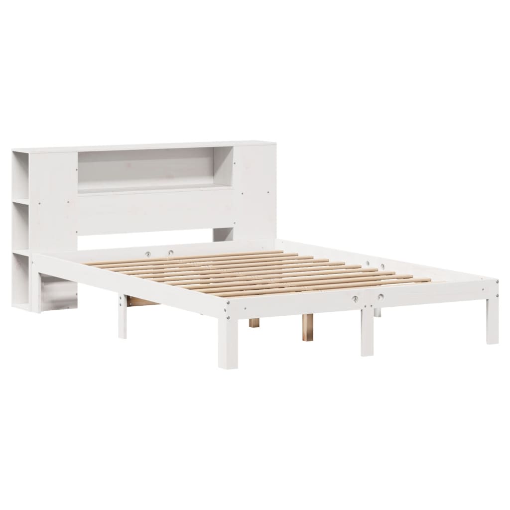 fehér tömör fenyőfa könyvespolcos ágy matrac nélkül 120x200 cm