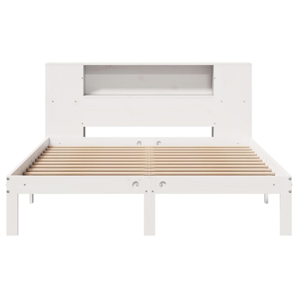 fehér tömör fenyőfa könyvespolcos ágy matrac nélkül 120x200 cm
