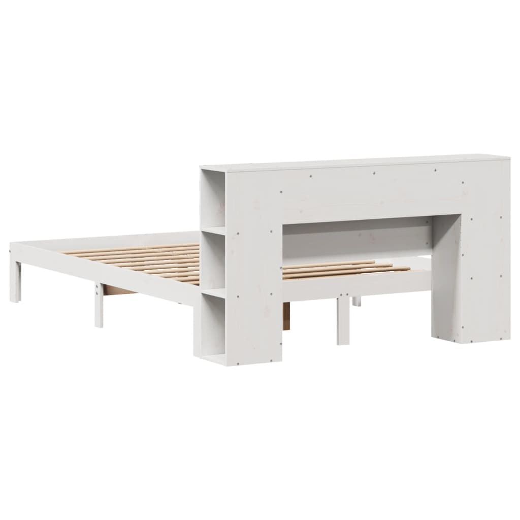 fehér tömör fenyőfa könyvespolcos ágy matrac nélkül 120x200 cm