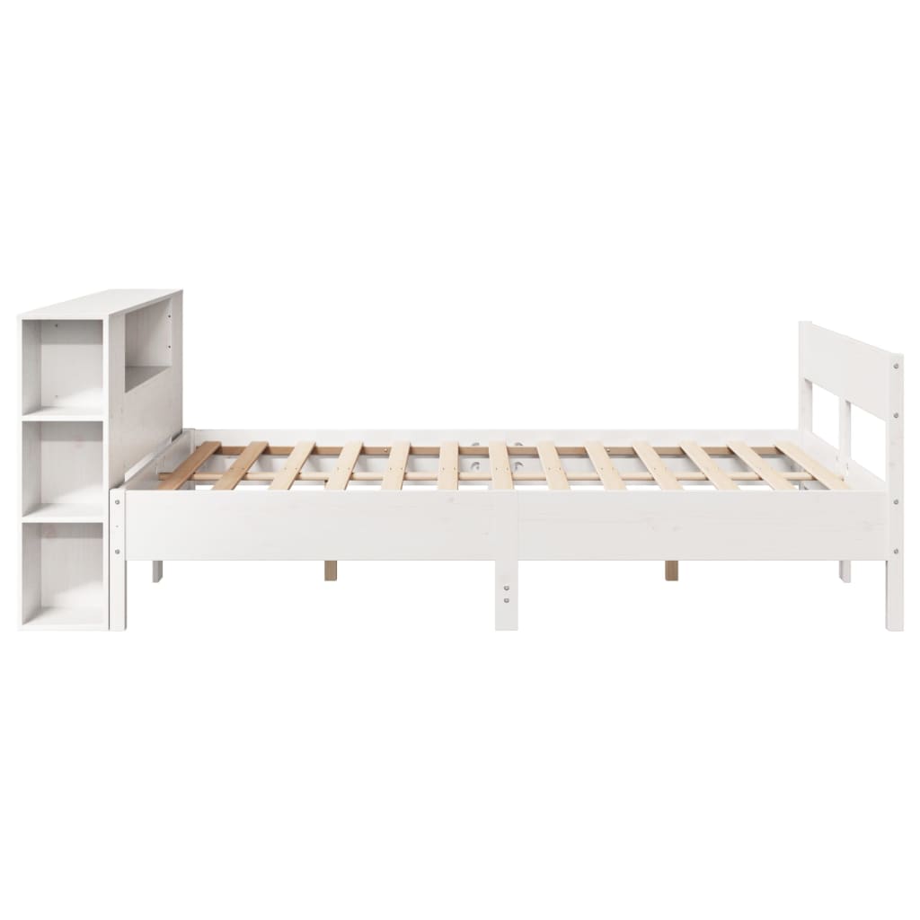 fehér tömör fenyőfa könyvespolcos ágy matrac nélkül 120x200 cm
