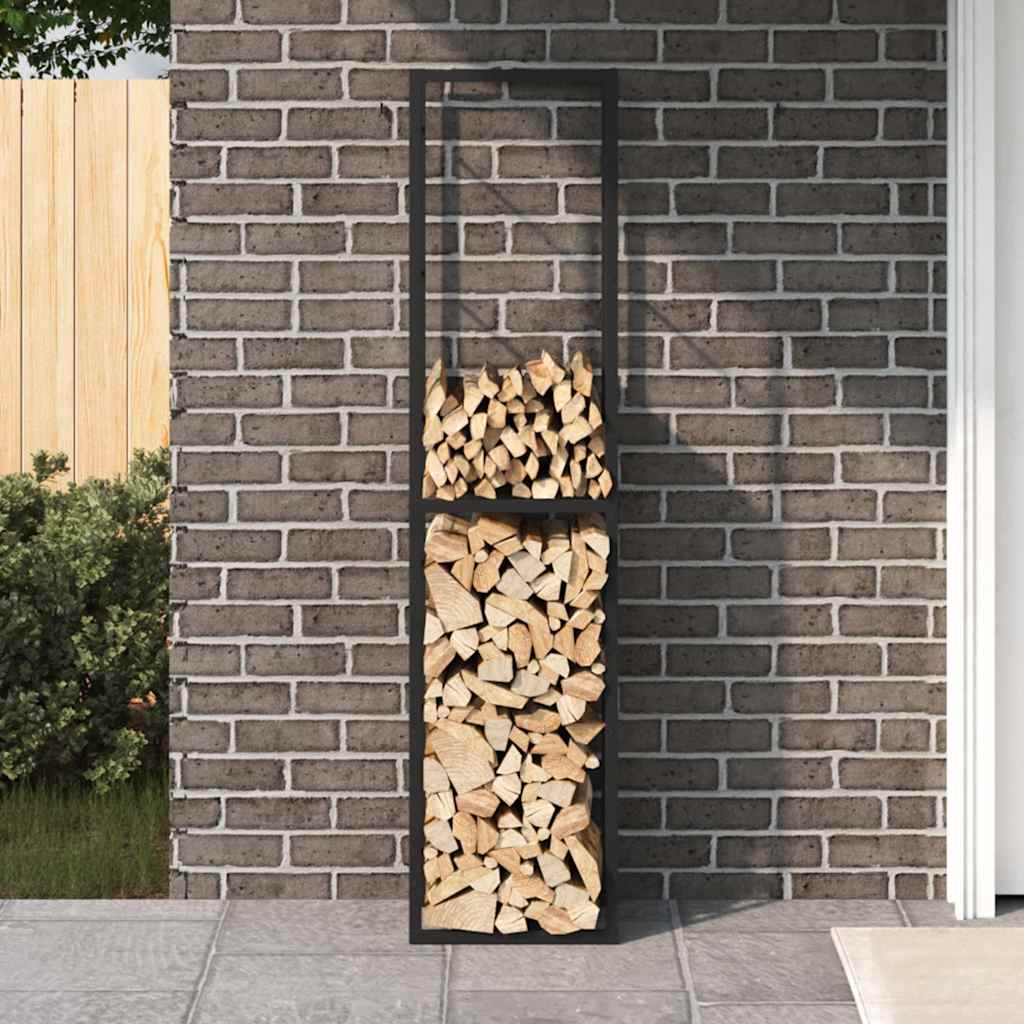 tűzifa állvány Fekete 50x30x209 cm acél
