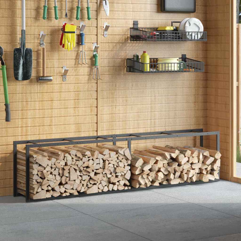 tűzifa állvány Fekete 50x30x209 cm acél