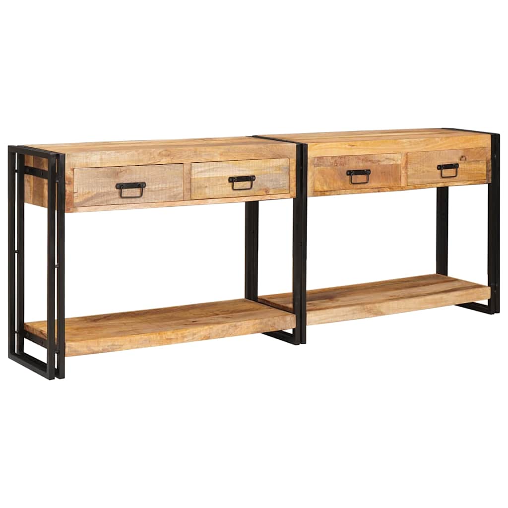 Konzolasztal 2 pcs Barna 200 x 33 x 75 cm Tömör nyers mangófa