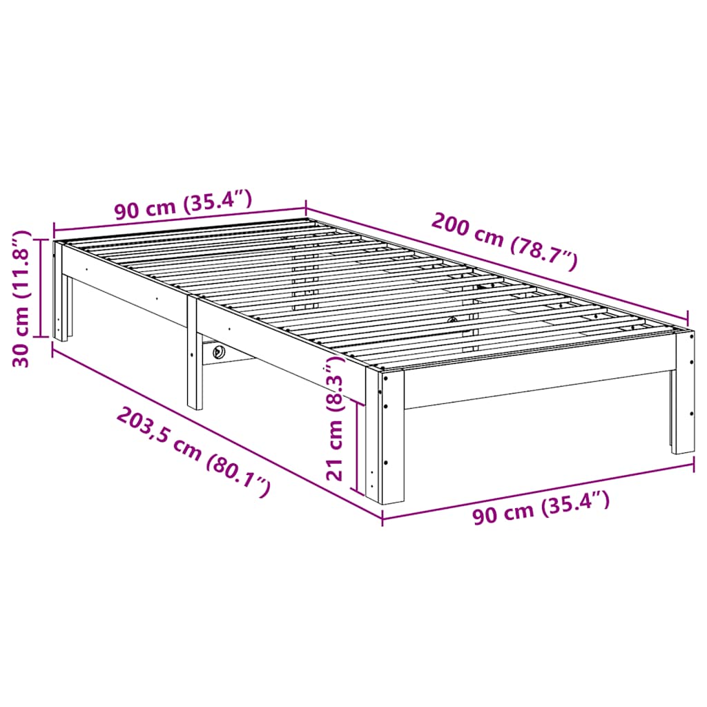 fehér tömör fenyőfa ágy matrac nélkül 90 x 200 cm