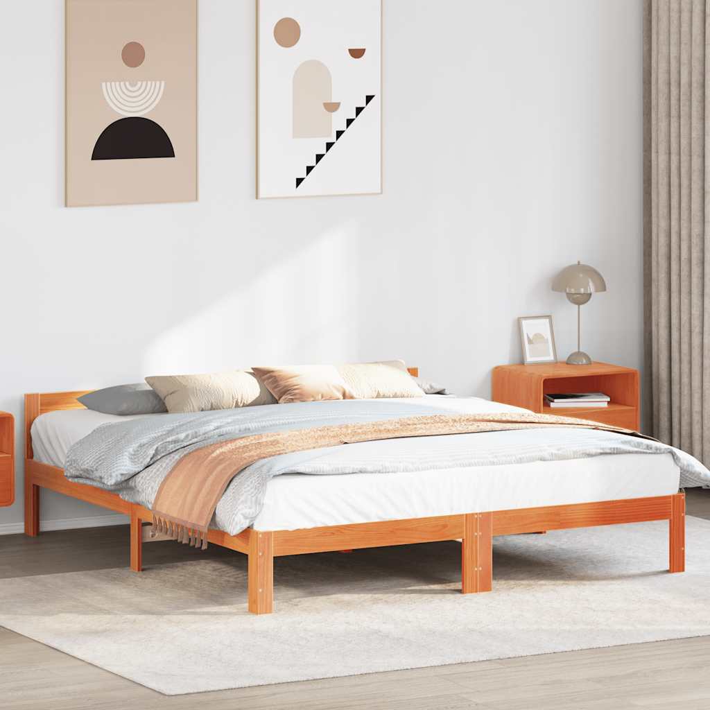 viaszbarna tömör fenyőfa ágy matrac nélkül 160 x 200 cm