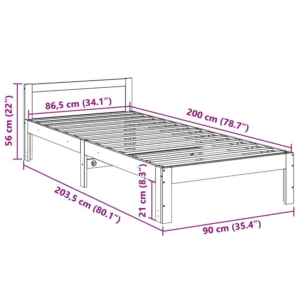 fehér tömör fenyőfa ágy matrac nélkül 90 x 200 cm