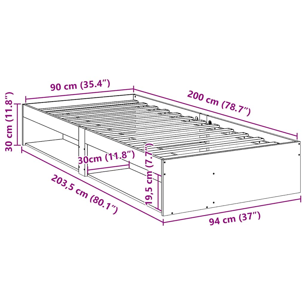 fehér tömör fenyőfa kanapéágy matrac nélkül 90 x 200 cm