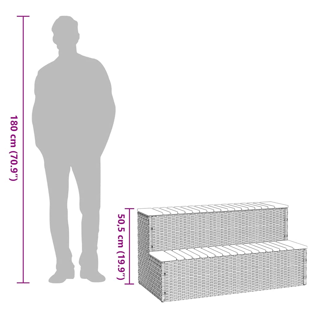 pezsgőfürdő lépcső bézs 100x50x50,5 cm polyrattan és akácfa