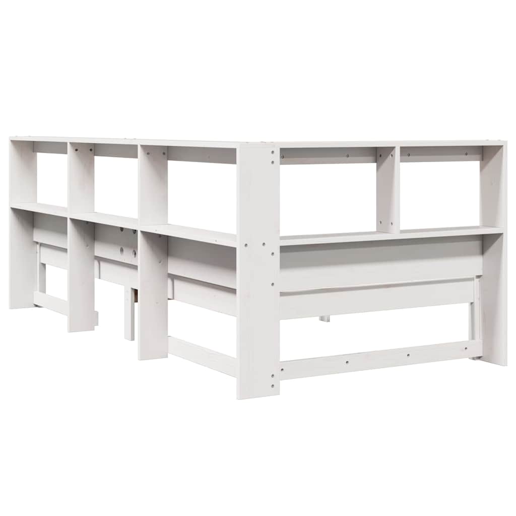 fehér tömör fenyőfa könyvespolcos ágy matrac nélkül 75 x 190 cm